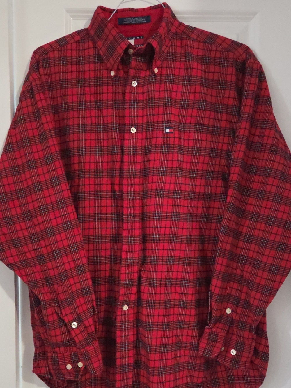 Tommy Hilfiger Red and Black Plaid Button-Down Shirt